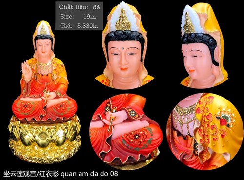 Tượng quan âm đá đỏ 08 19in